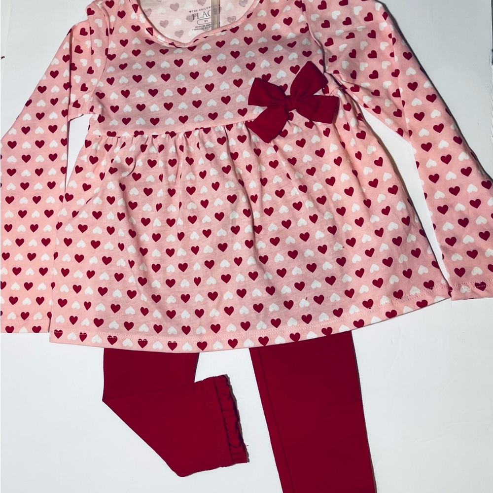 The Children’s Place Toddler Girl Heart Top & Leggings Set | Pink & Red | 3T